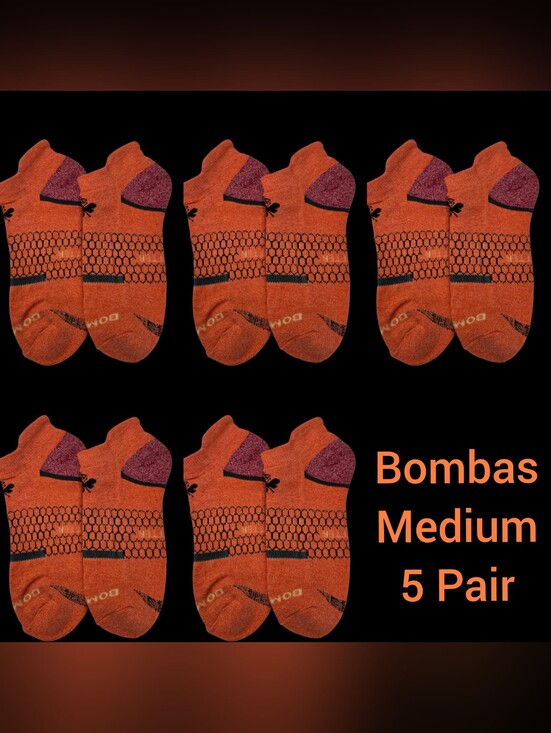 Bombas Accessories - Bombas Medium Ankle Socks Coral Black Red 5 Pair BNWT Unisex Honeycomb Arch Supp